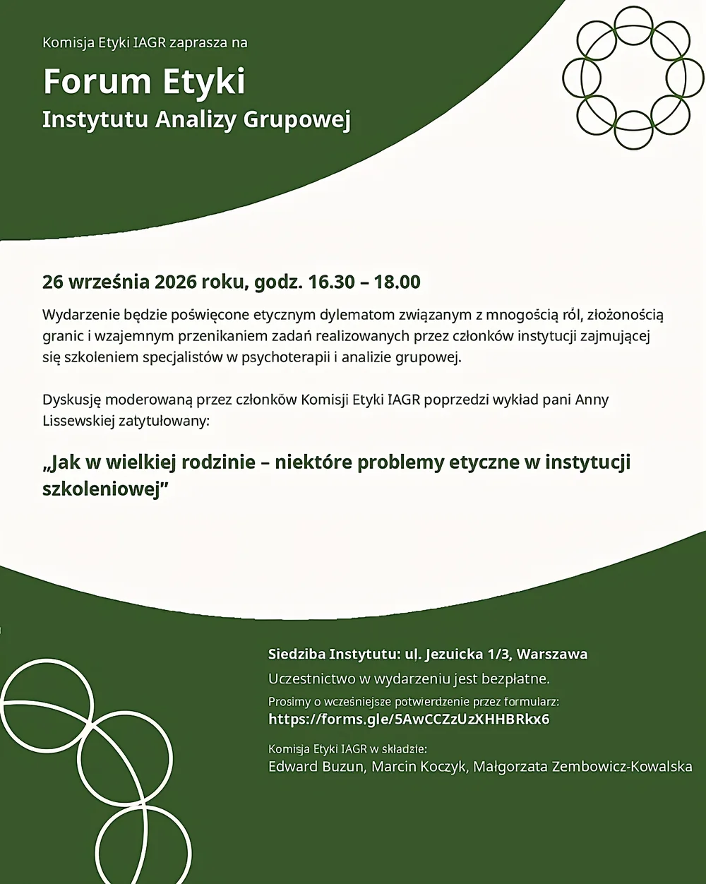 Plakat Forum Etyki Instytutu Analizy Grupowej